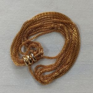 Gold Toned Filigree 3D Mesh 5 Strand Chain Magnetic Clasp